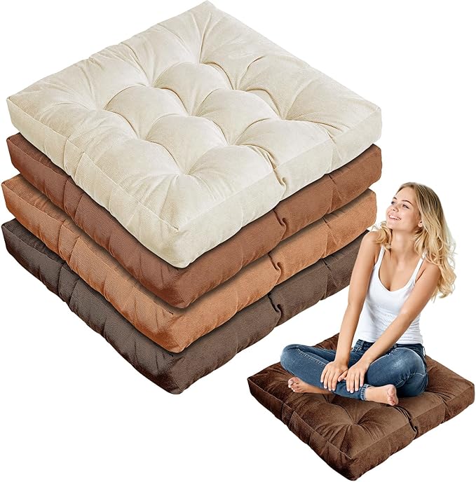 Jerify Floor Pillow Cushions Large Round Square Large Meditation Floor Pillow for Classroom Adult Meditation Picnic Party Seating Learning Daycare School(Square,Brown,4 Pcs)