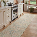 GENIMO Floral Reversible Runner Rug 2’6”x8’, Non-Slip Washable Low-Pile Lightweight Rug for Hallway, Kitchen, Laundry Room, Bedroom, Bathroom, Vintage Boho Indoor Decor, Beige/Navy