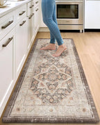 DEXI Kitchen Floor Mats Anti Fatigue, 23x59 Large Cushioned Vintage Runner Rug Waterproof, Standing Comfort Memory Foam Padded for Front Sink Laundry Office, Beige and Brown