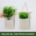 2 Packs Macrame Wall Planters with Artificial Eucalyptus | Macrame Plant Hanger, Wall Plant Holders for Boho, Bathroom, Bedroom & Wall Hanging Decor
