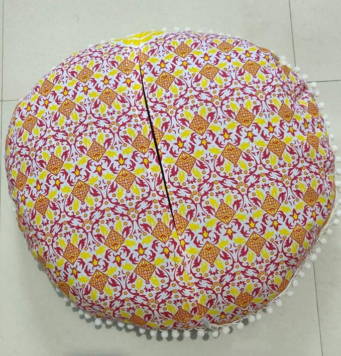 24" Yellow Orange Ombre Mandala Barmeri Large Floor Pillow Cover Cushion Meditation Seating Ottoman Throw Cover Hippie Decorative Zipped Bohemian Pouf Ottoman Pom Pom Cases 24 " round