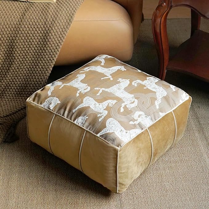 Unstuffed Pouf Cover Ottoman Footrest Animal Foot Stool Floor Bean Bag Floor Chair Storage for Living Room Bedroom Home Decor (Brown, 20 x 20 x 8 Inches Sqaure)
