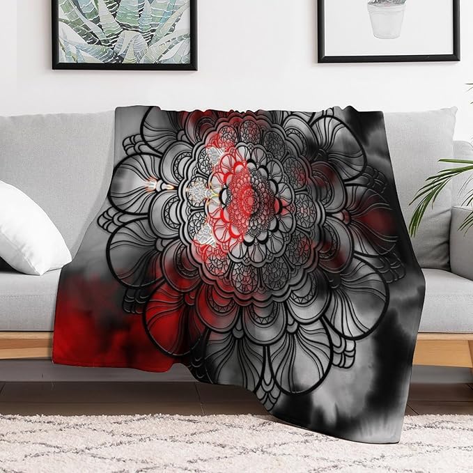 Black Red Mandala Throw Blanket Abstract Yellow Red Black Boho Floral Modern Blanket for Sofa Bed Couch Chair Or Dorm 60"x80"