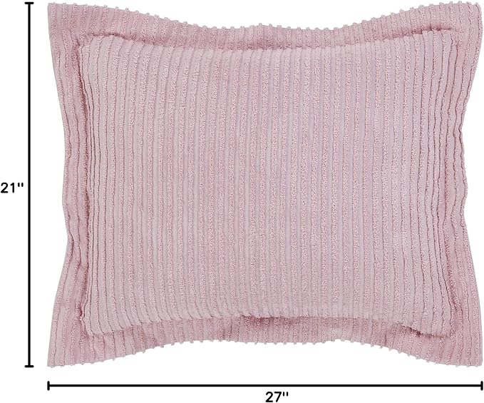 Better Trends Jullian Collection is Super Soft and Light Weight in Bold Stripes Design 100% Cotton Tufted Unique Luxurious Machine Washable Tumble Dry, Standard Sham, Pink
