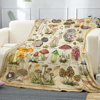 Mushroom Throw Blanket, Retro Soft Cozy and Warm Couch Blankets Gift for Mushroom Lover, Decorative Blankets for Sofa Couch Bed, Beige White 50×60 inches