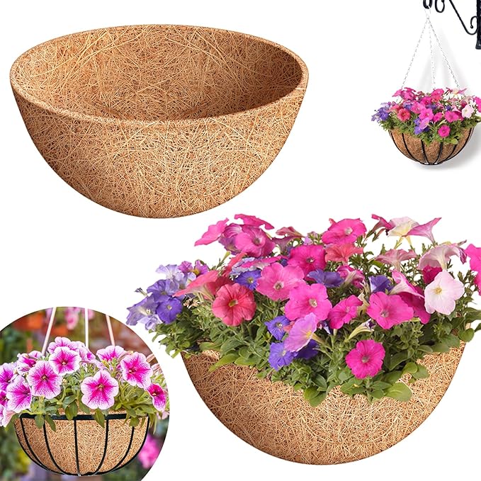 Riare 2 Pack 16 Inch Round Coco Liners Replacement, 100% Natural Coconut Coir Liners for Hanging Baskets, Garden Flower Vegetables Planter Pot, Window Box, Fence, Decks