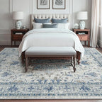 Area Rugs 10'x14' Washable Non-Slip, Floral Vintage Distress Print Pattern Medallion Carpet for Living Room Bedroom Dining Room, Light Blue Navy Beige Gray White