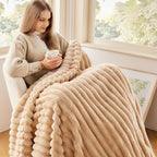 NEWCOSPLAY Super Soft Throw Blanket Brown Premium Silky Flannel Fleece 3D Ribbed Jacquard Lightweight Bed Blanket All Season Use (Brown Ribbed, Throw(50"x60"))