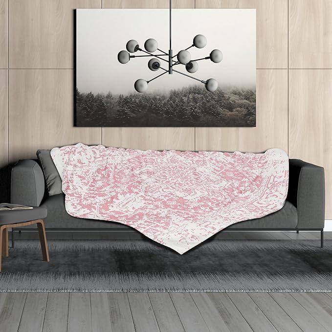 aportt Pink White Boho Blanket Soft Flannel Lightweight Preppy Bohemian Throw Blanket Cozy Warm Cute Aztec Geometric Blankets All Seasons Living Room Decor for Couch Chair Bed Sofa Office 40x50 inch
