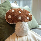 Mushroom Throw Pillow Tufted Shape Decorative Cushion 15” x 15” – Decor for Bed, Couch, Living Room (Brown)
