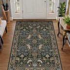 Large Entryway Rugs Indoor - 3x5 Washable Rugs for Kitchen Bedroom Beside Bed Door Mat Indoor Entrance with Moody Woodland Flowers, Non Slip Stain Resistant Low Pile