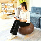 Leather Pouf - 20”Dx12”H, Wash-Free Tech Fabric Pouf Unstuffed Ottoman Moroccan Footstool, Floor Footrest Cushion, Storage Solution, Natural Orange Color Unstuffed Faux Leather Cover (Brown)