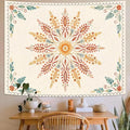 Accnicc Boho Floral Mandala Tapestry for Bedroom Bohemian Flower Wall Tapestry Aesthetic Small Watercolor Yellow Beige Hippie Indian Tapestries Wall Hanging for Living Room Dorm Decor 60 x 44 Inch