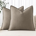 MIULEE Decorative Linen Euro Sham Pillow Covers 24x24 Inch Tan TaupeBoho Farmhouse Neutral Winter Couch Throw Pillows for Bed Pack of 2 Accent Modern Pillowcase Sofa Livingroom Home Decor