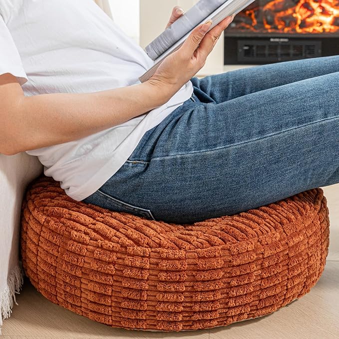 Asuprui Round Floor Pillow Soft Floor Cushion for Sitting Fur Meditation Pillow Premium Yoga Pillow for Living Room Bedroom Balcony Outdoor (Orange)