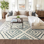Area Rug 8x10 Rug Machine Washable Non-Slip Low Pile Print Pattern Western Rug for Living Room Bedroom Entryway Tribal Series -Navywhite/Black