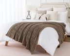 Battilo Camel Tan Throw Blanket for Couch,51"x67", Cable Chenille Knitted Throw Blankets for Bed, Sofa, Chair,Living Room, Soft Cozy Thick Warm Decorative Textured Blanket.