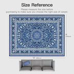 Lofus 9x12 Area Rugs for Living Room, Machine Washable Non-Slip Area Rug, Low Pile Large Rugs for Bedroom, Kitchen, Dining Room, Home Office, Vintage Oriental Print Rug, Dark Blue with White