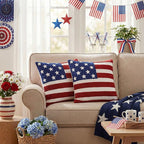 AVOIN colorlife 4th of July Patriotic Striped Star Flag Embroidered Throw Pillow Cover, 18 x 18 Inch Independence Day Decor Tufted Patterned Linen Cushion Case for Sofa Couch