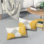 Yellow White Grey Gray Pillow Covers 12X20 Inch Set of 2, Modern Dahlia Floral Print Decorative Rectangle Throw Pillow Covers Outdoor Farmhouse Cushion Case for Home Couch Sofa Bed Decoration