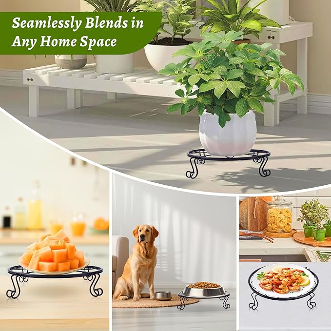1/2/4 Pack 10/12 Inch Heavy Duty Iron Plant Stands - Rustproof Metal Flower Pot Holder for Indoor Outdoor Use, Round Wrought Iron Planter Stand for Corner Gardening, Patio, Balcony Decor- Black (12IN1PCS)