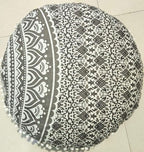 CRAFT KALA Mandala Floor Pillow Cushion Cover Seating Throw Cover Hippie Decorative Bohemian Ottoman Poufs Pom Pom Pillow Cases Boho Indian Cotton Living Room Home Décor 24" Round Set Of 2, Grey Ombre