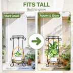 iDavosic.ly 2 Tier Metal Plant Stand Indoor Outdoor, Iron Corner Tall Flower Pot Holder Shelf, 27 Inch Vertical Heavy Duty Display Rack for Patio Porch Living Room Garden, Black