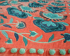 Mandala Life ART Orange Velvet Pouf Cover - Soft Sqare Floor Pillow - Embroidered Ottoman Slipcovern, 24x24x8 Inches, Ideal for Living Room, Bedroom, or Meditation Space - Boho Decor Cushion