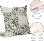 Olive Green Dahlia Throw Pillow Covers 18x18 Inch Rustic Geometric Flower Decorative Square Pillow Cases Beige Tan Gray Floral Cushion Covers Farmhouse Home Decor For Sofa Couch Outdoor Set of 2
