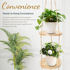 Hemp Rope Hanging Plant Shelf from Ceiling for Narrow Space or window Boho Hanging plant Shelves, Natural Pine Wooden Plant Stand Display for Indoor, Outdoor, Corner, Balcony, Living Room and Bedroom