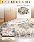 Area Rugs 2'x9' Runner Rug Non Slip Washable for Kitchen Hallway Bedroom Beside Laundry Room Bathroom Rug, Floor Carpet, Beige Navy Blue Orange Colorful