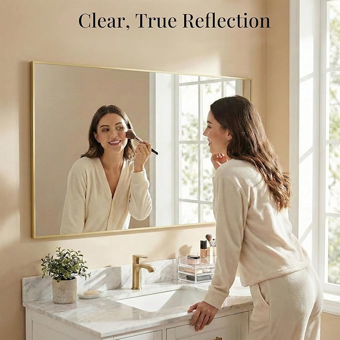 55"x30" Gold Bathroom Mirror for Vanity, Metal Framed Large Wall Mirror, Oversized Horizontal/Vertical Rectangular Mirror Over Sink, Modern Luxe Decor