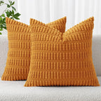 MIULEE Pack of 2 Burnt Orange Corduroy Decorative Pillow Covers 18x18 Inch Soft Boho Striped Throw Pillow Covers Modern Farmhouse Home Decor for Summer Sofa Living Room Couch Bed