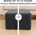 Fluffy Square Ottoman Pouf with All-in-One Foam Filling 20 x 14 Inches Furry Ottoman Foot Rest Foot Stool for Living Room or Bedroom (Gray)