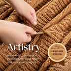 Boho Knitted Chenille Blanket with Tassels - Lightweight & Soft All-Season Throw - 3D Classic Pattern for Living Room Bedroom Couch, Amber Brown, Throw 50"x60"