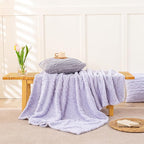 YUSOKI Sherpa Large Throw Blanket Single Layer,Light Weight(1.7lb),370GMS-3D Stylish Design for Gift Home Decor (Lavender Fog,50"x65",50"x65")
