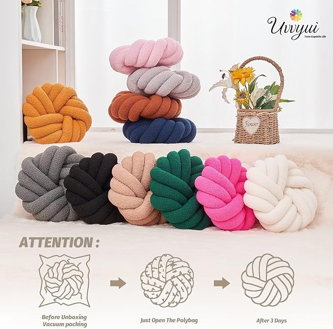 Uvvyui Knot Pillows, 14 Inch Decorative Throw Pillows Round Pillows Cushion, Soft Handmade Knotted Ball Pillow Plush Cushion Home Decor for Bed Couch Living Room (Orange, 14 Inch)