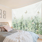 EOBTAIN Sage Green Leaves Tapestry - Eucalyptus Leaf Botanical Plant Vintage Daisy Flower Butterfly Floral Wall Hanging - Simple Cottagecore Aesthetic - Living Room, Bedroom, Dorm - 92.5Wx70.9H