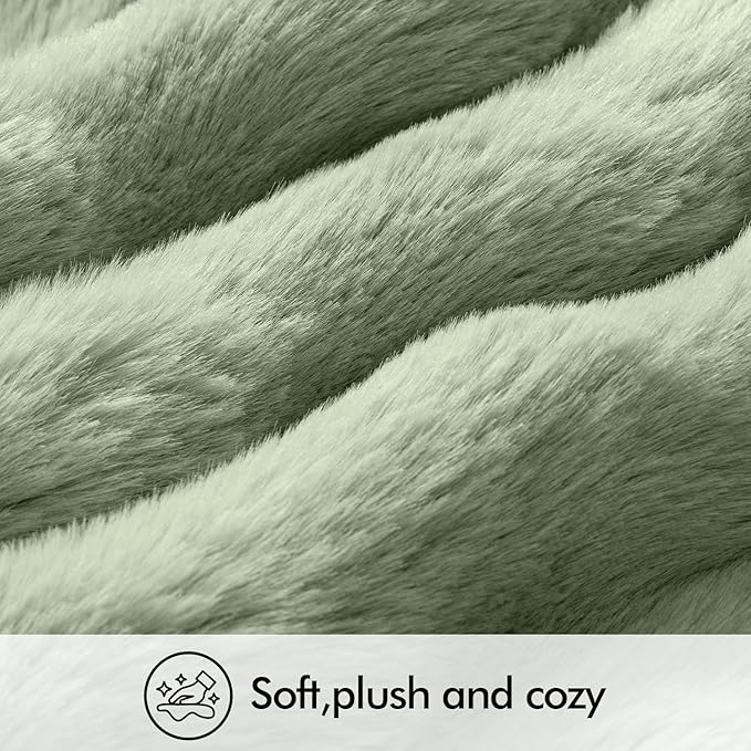 MIULEE Faux Fur Pillow Covers Thick Soft Plush Lumbar Throw Pillows Luxury Spring Home Decor for Couch Bed Bedroom Living Room Sofa,12x20 Inch Pack of 2 Sage Green