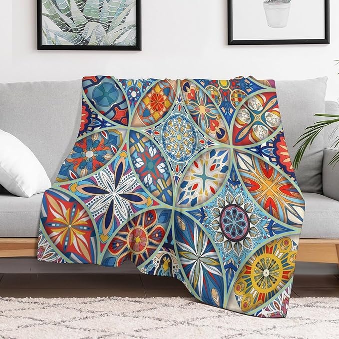 Boho Floral Throw Blanket Colorful Bohemian Mandala Blanket for Sofa Bed Couch Chair Or Dorm 40"x50"