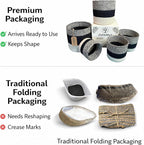 Planter Basket Set – 5-Piece Handwoven Jute Planter Basket for Home Decor, Nursery, or Indoor Plants (5'' to 8'' Diameter, 4.75'' to 7.75'' Height) – Wrinkle Free - Gray, Black & Natural Stripe