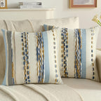 FUTEI Navy Brown Decorative Throw Pillow Covers 18x18 Inch Set of 2, Soft Tufted Striped Textured Accent Cushion Case,Boho Pillows for Couch Decor