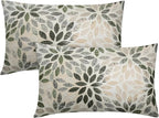 Kawani Olive Green Dahlia Lumbar Pillow Covers 12X20 Inch Rustic Geometric Flower Decorative Pillow Cases Set of 2 Beige Tan Gray Floral Throw Pillows for Cushion Sofa Couch Farmhouse Outdoor
