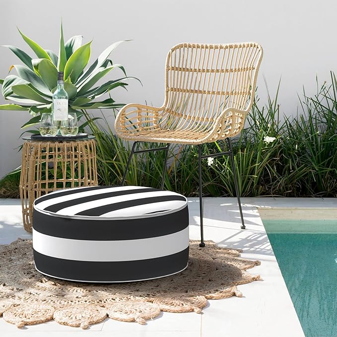 Indoor/Outdoor Inflatable Ottoman D21 x H9 inch, Round Footstool Inflatable Foot Rest Ottoman with Handle, Portable Ottomans Pouf for Patio, Garden, Camping, Home, Cabana Black