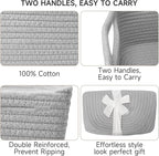 3-Pcs Shelf Baskets for Organizing, Closet Organizer Bins, Small Woven Baskets, Rope Toy Basket, Storage Basket for Shelves, Cube Decorative Box, 11.8×7.8×5.1”, Grey