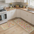 GENIMO Kitchen Mats for Floor 2PCS, Cushioned Kitchen Rugs Non Slip Washable, Farmhouse Anti Fatigue Mat Waterproof, Comfort Standing Mat Rug for Office, Home, Laundry, 17.3"x59"+17.3"x30", Beige