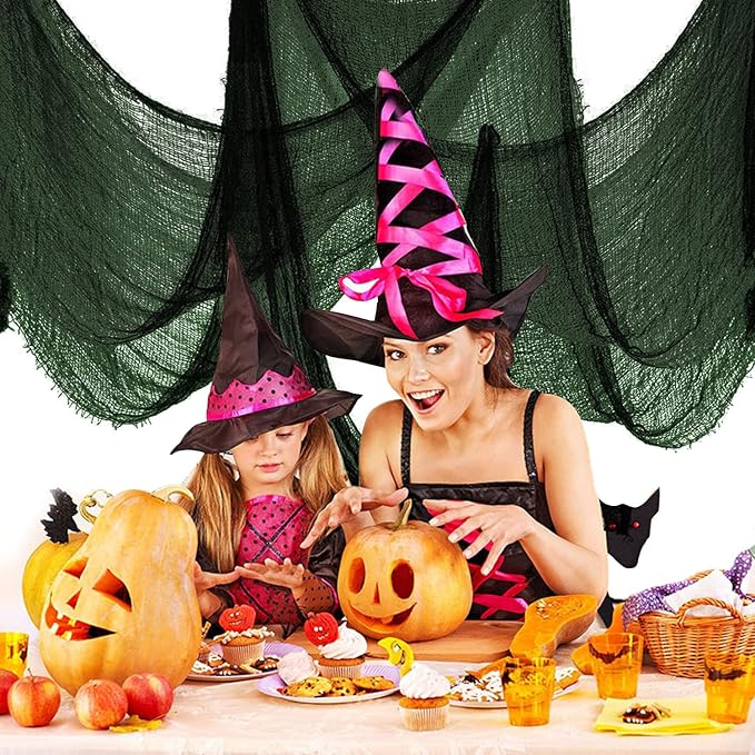 Set of 5 Halloween Creepy Gauze Cloth Decoration, Green Scary Halloween Gauze Tapestry Indoor Outdoor Decor, Spooky Decorations for Home Wall Yard Haunted House Party Supplies, 72 x 30 inch