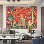 FEASRT Medieval Maiden and Unicorn Tapestry European Royal Tapestry Lion Tapestry, 60x40 Inches Soft Flannelette, Lady and Unicorn for Living Room Bedroom Dorm