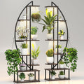 Plant Stand Shelf Rack Indoor with 6 Built in Grow Light, 7 Tiered 65" Tall Black Large Lighted Half Moon Curved Plant Stand for Indoor Growing, 2 Pack Arch Sturdy High Herb Flower Shelving