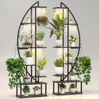 Plant Stand Shelf Rack Indoor with 6 Built in Grow Light, 7 Tiered 65" Tall Black Large Lighted Half Moon Curved Plant Stand for Indoor Growing, 2 Pack Arch Sturdy High Herb Flower Shelving